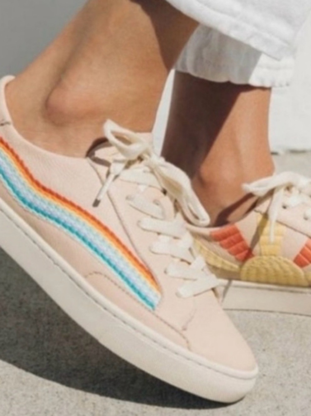 Soludos Leather Ibiza Sneakers with Rainbow Embroidery